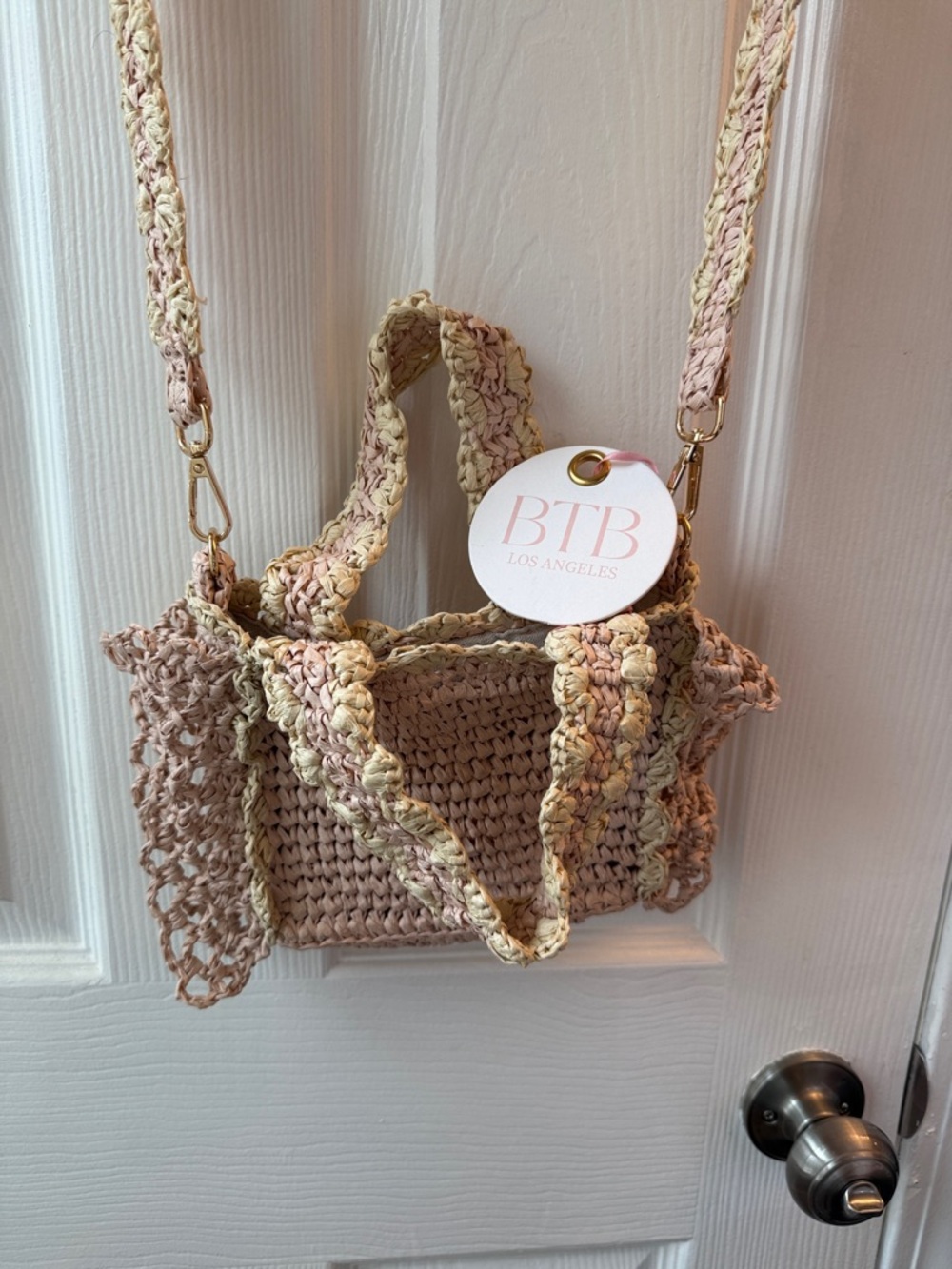 BTB Los Angeles Odesa Beige/Rose Crochet Mini Crossbody Bag
